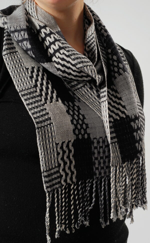 Patterns and Rectangles Scarf in Black, White, and Gray
